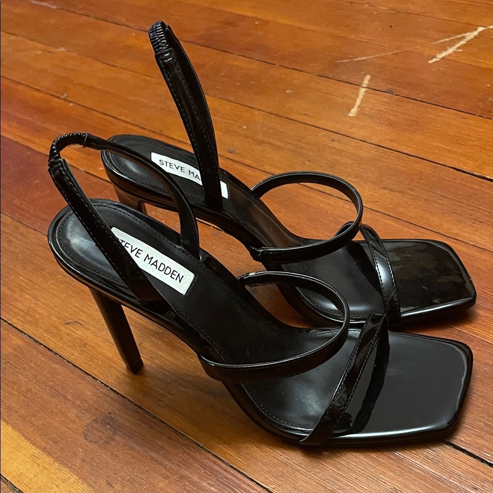 Steve Madden Glossy Black Strappy Heels